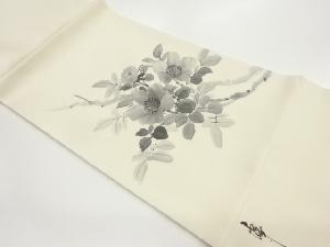 作家物　手描き花葉模様開き名古屋帯（額縁仕立て）